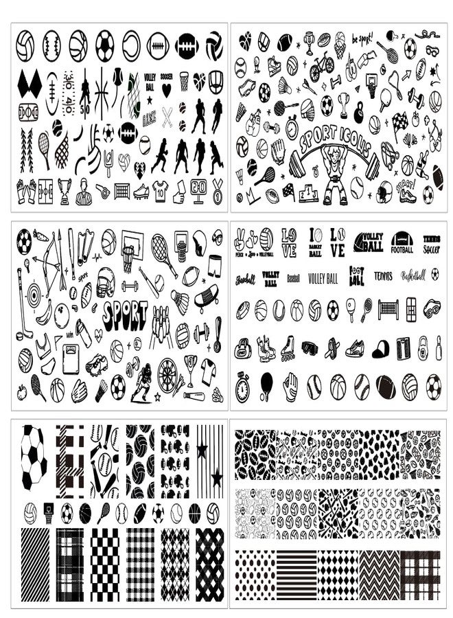 مجموعة قوالب ختم الأظافر الرياضية من والين، 6 قطع، تتضمن قوالب ختم بتصميمات مستوحاة من كرة السلة والكرة الطائرة وكرة القدم، مثالية لتزيين الأظافر بنفسك أو لصالونات التجميل.